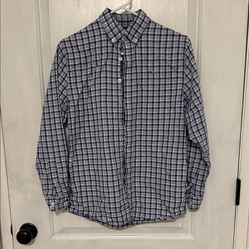 Vineyard Vines Blue, White, and Lavender Checkered Boys Button Down Shirt